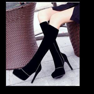 Shoes - Black knee high boots velvet Shoes - Black knee high boots velvet